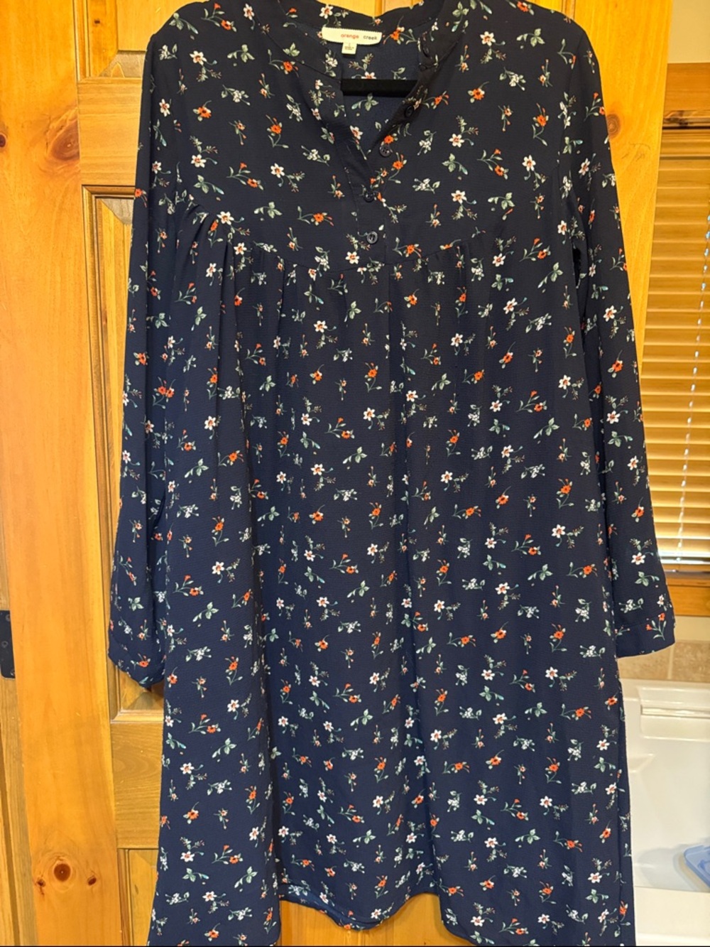 orange creek Navy Long Sleeve Floral Dress with Red and White Flowers